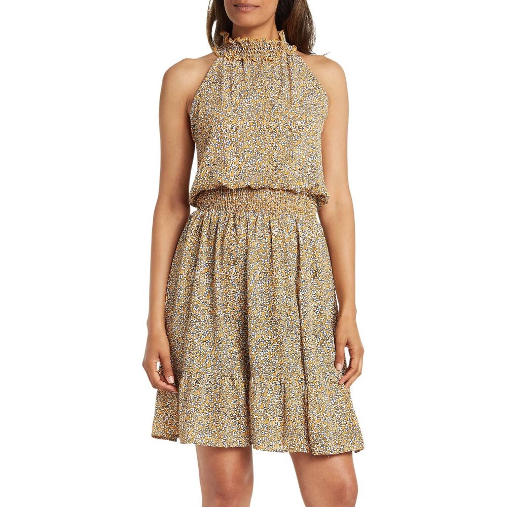 WEST K Halter Mini Dress Yellow Floral
